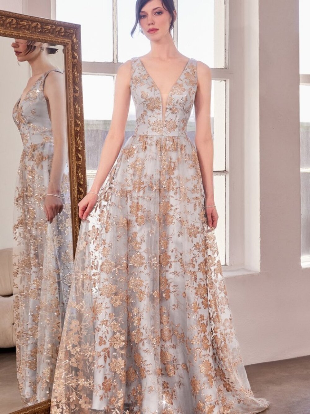New Formal Long Sleeveless Sequins A-Line Dress w/ Glitter Embroidery CD T606